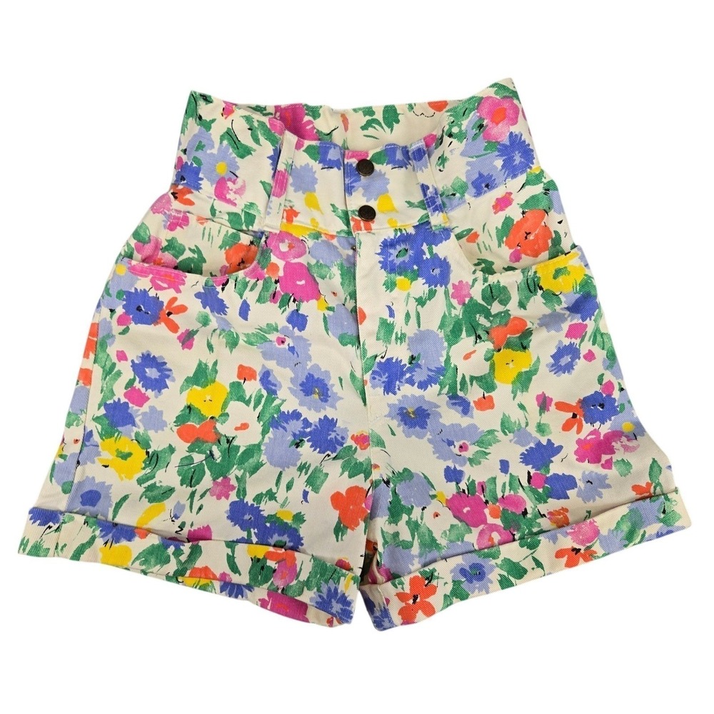 Vtg High Waisted Floral Denim Shorts Summer Size 3